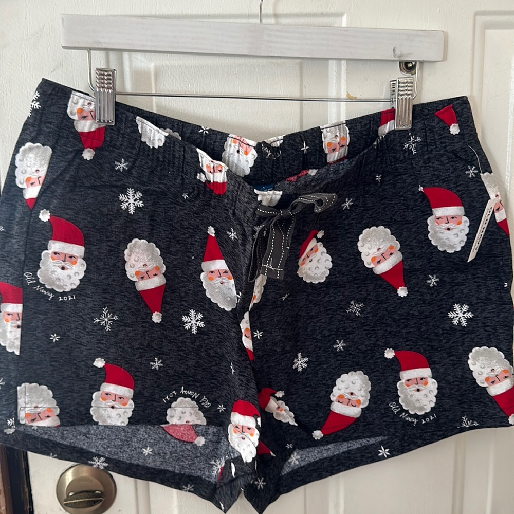 OLD NAVY JINGLE JAMMIE SLEEP SHORTS: GRAY/SANTA: NWT: SZ L